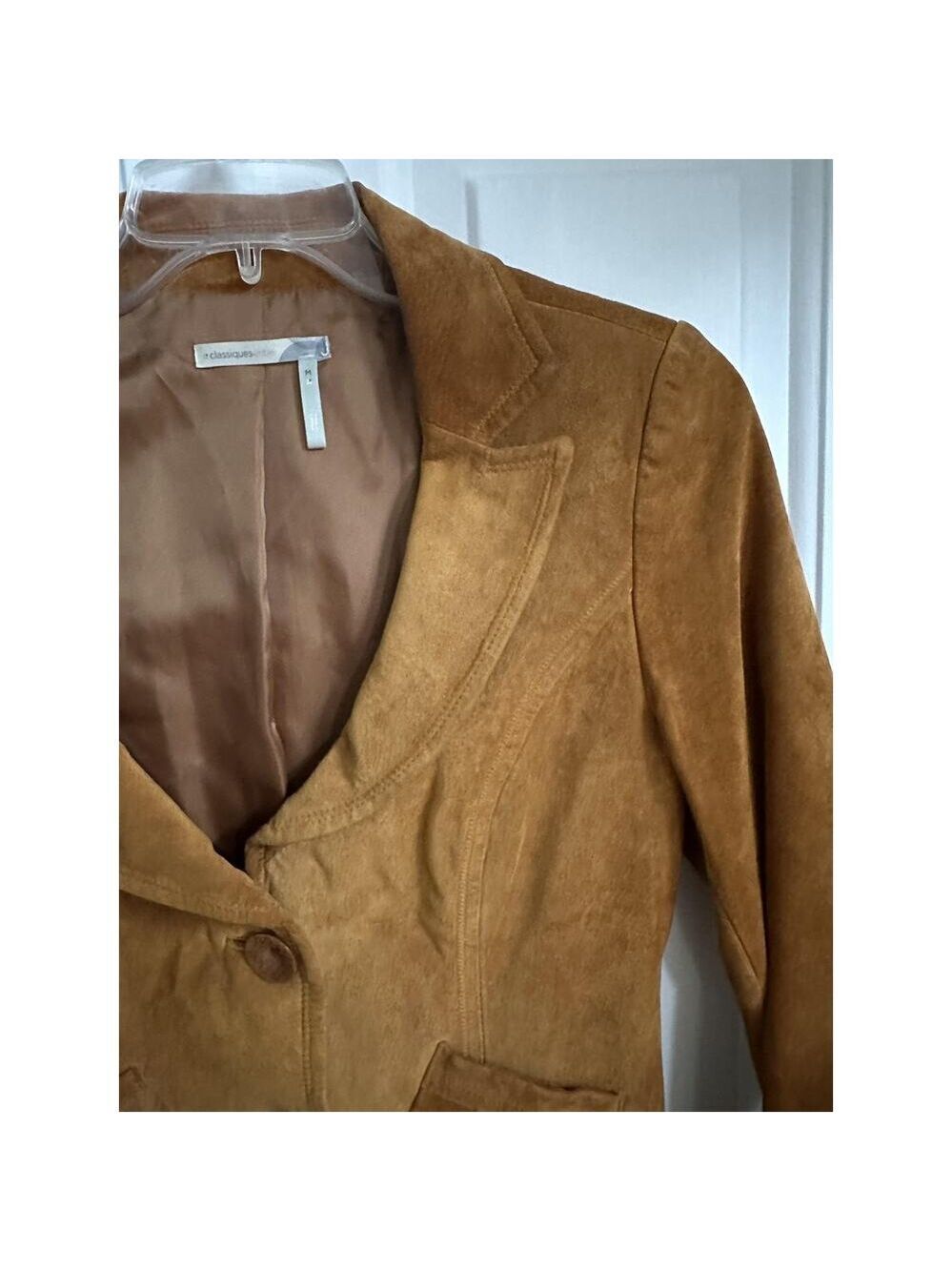 Classiques Entier Blazer Womens M Brown Leather Cropped Lined Workwear Jacket - Picture 4 of 11
